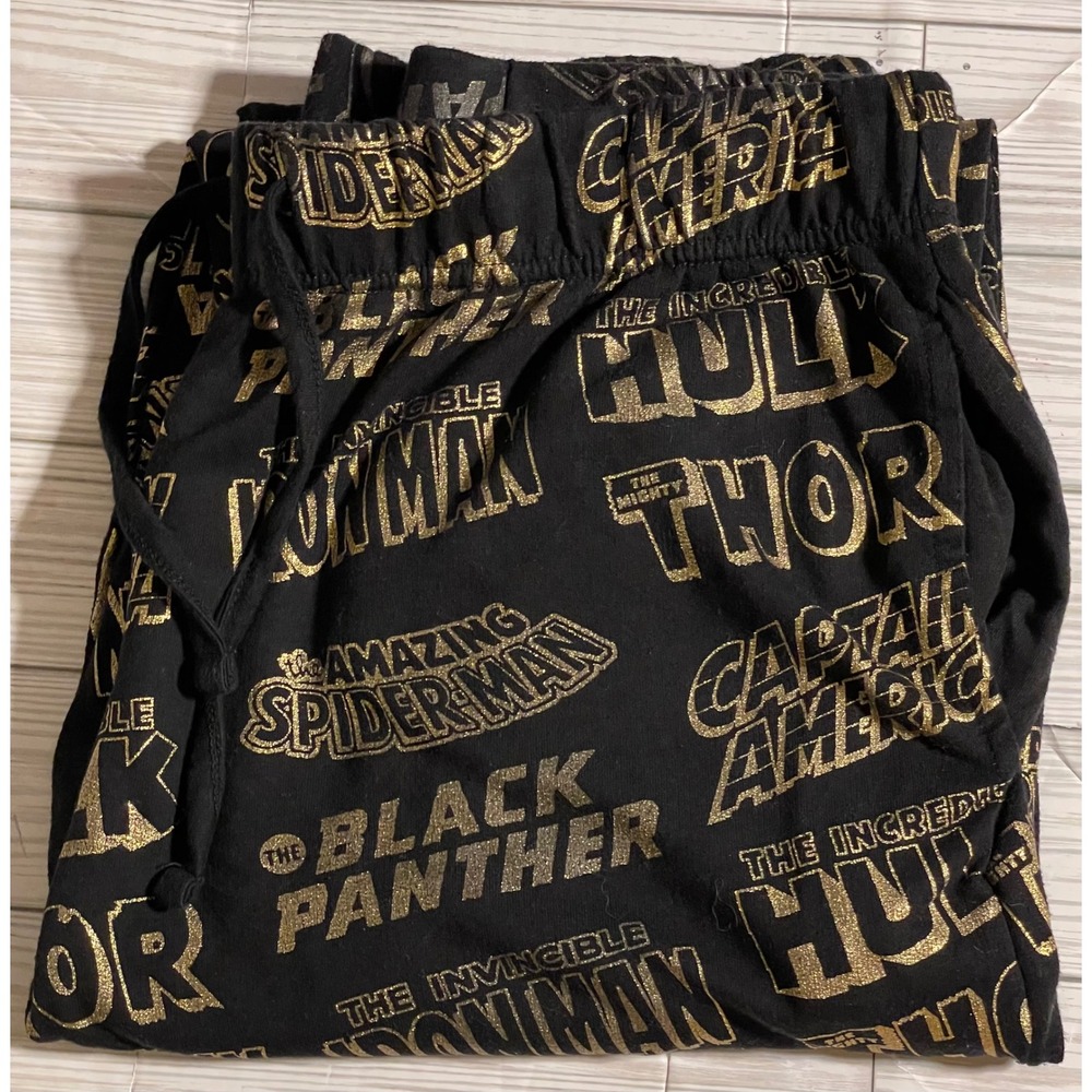 Marvel Superheroes Avengers Black Gold Logo‎ Lounge Sleep Pajama Pants - L